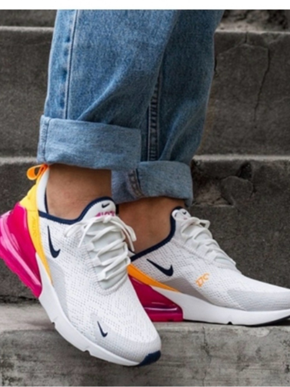 Nike Air Max 270 "Sorbet" Women's Size 10 Running Shoes White Laser Fuchsia